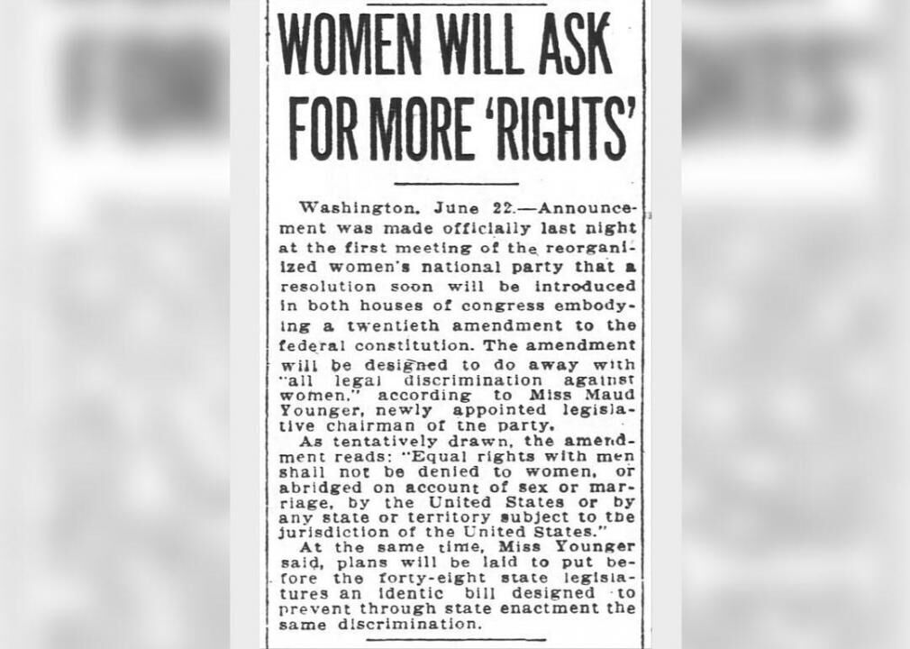 1923: Equal Rights Amendment is first proposed